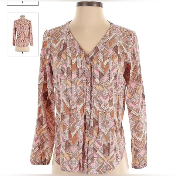 J.Jill peach Neutral tones Geometric pattern pop over top size M - Picture 4 of 15